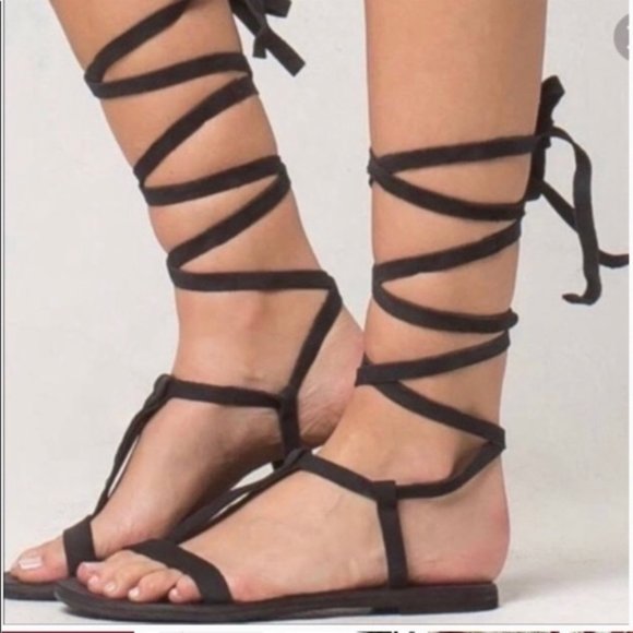 Free People Shoes - Black Tie Lace Up Sandals 6